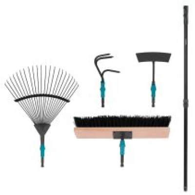 Gardening Tool Set 4-1, V-Fix system| leaf rake, broom, hoe and cultivator
