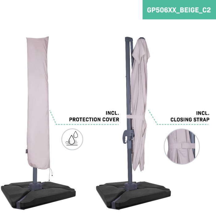 Cantilever parasol Pisogne 300x300cm – Premium parasol - Beige | Incl. fillable parasol tiles