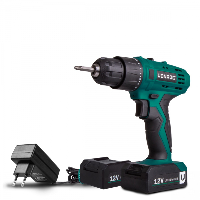 Cordless drill 12V - Incl. 2 batteries & charger