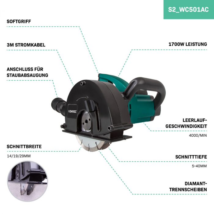 Wall chaser 1700W - 150mm | Set - Incl. 6 diamond discs
