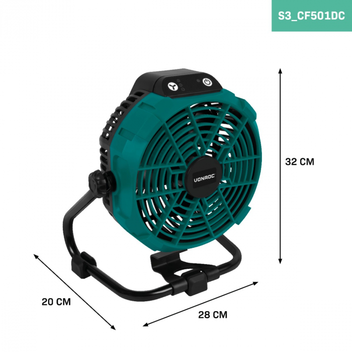Cordless fan 20V – hybrid battery or AC powered | Incl. AC adapter – incl. 4.0Ah battery and quick charger