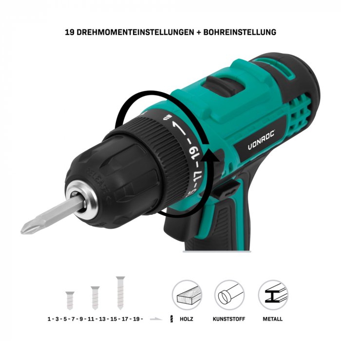 Cordless Drill 20V | Incl. 2x 2.0Ah Battery, Charger, and 46 accessories in premium case