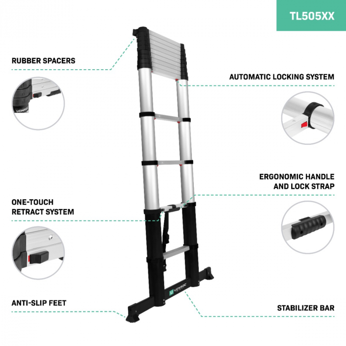 PRO Telescopic ladder - 3,80 m - new 2023 model | softclose & stabilizer bar