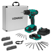 Cordless Drill 20V | Incl. 2x 2.0Ah Battery, Charger, and 46 accessories in premium case